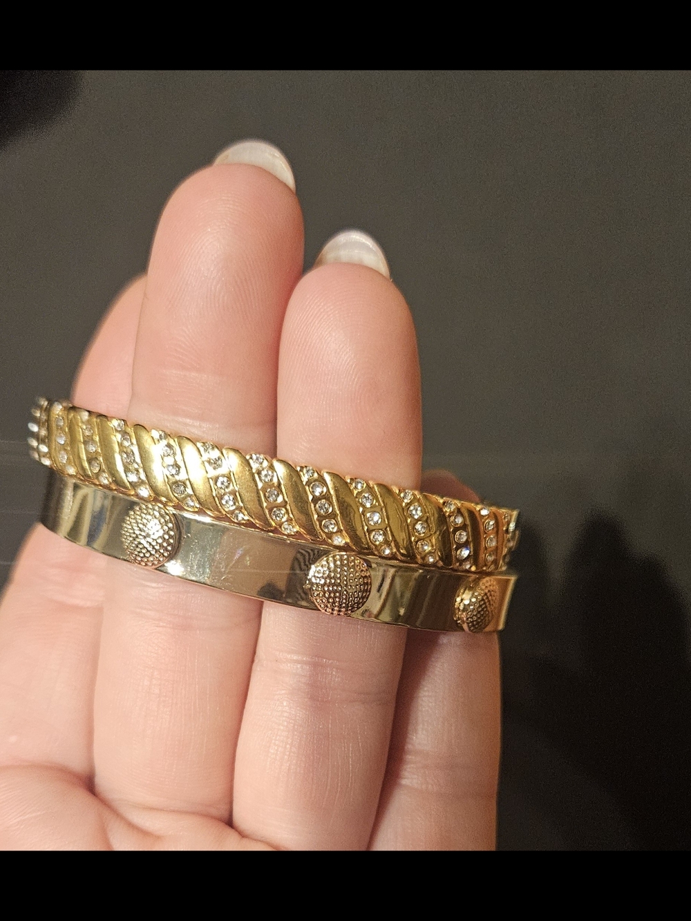 Gold Crystal Braided and Studded Bangle Bracelet Set